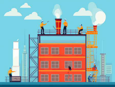 Generative AI Metallurgy Industry Workers in Uniform Smelting Metal in Big Foundry and Pouring Hot Molten Steel or Iron Ore in Form During Smelting Process, Metal Production Company Cartoon Flat Vector Illustrationの素材