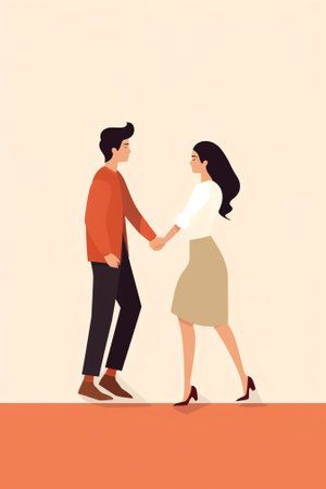 Generative AI Loving Couple Scene of Man and Woman Holding Hands Hugging. Happy Lover Relationship Anniversary Dating, Lifestyle. Romantic Connection Feelings Emotions Romance Love. Cartoon Flat Vector Illustrationの素材