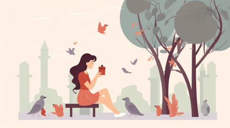 Generative AI Smoking Addiction Concept. People Smoke Cigarettes in Public Place near Prohibited Sign in Park. Characters Have Bad Habit, Angry Woman with Child Admonish Smokers. Cartoon Flat Vector Illustrationの素材