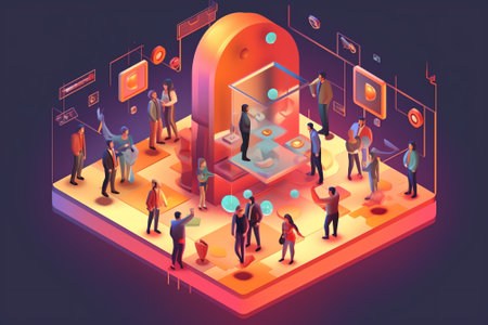 Generative AI Isometric Mass Media Concept with Reporters and Journalists. Vector illustrationの素材