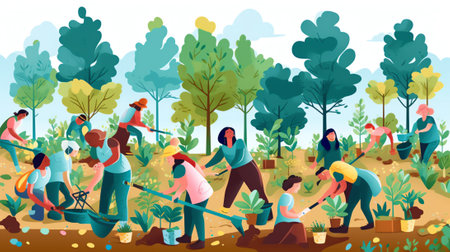 Generative AI Refresh and Renew Concept, Tiny Characters Restart Project with New Vision or Rework Strategy. Renew Life Goal and Direction. Woman Watering Stump with Green Sprout. Cartoon People Vector Illustrationの素材