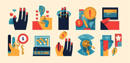 Generative AI Set of Hands Holding Money, Human Palms Collection With Cash, Gold Coins, Wallet Full of Banknotes, Paper Dollar or Euro Bill, Income, Payment Isolated on White Background. Cartoon Vector Illustrationの素材