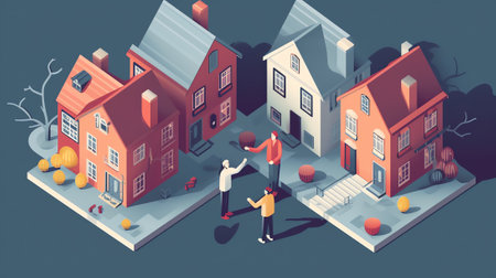 Generative AI Assets and Liabilities Concept. Tiny Male and Female Characters Share Property on Profitable and Unprofitable. Car, Credit, Mortgage, Obligation. People and Huge Money. Cartoon Vector Illustrationの素材