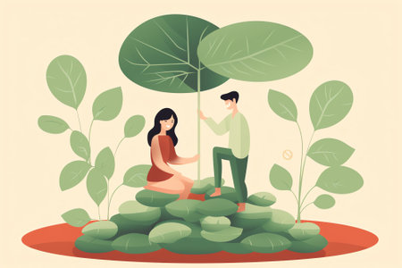 Generative AI Business Woman Watering a Money Plant. Characters Collecting Golden Coins from Money Tree. Financial Pofit, Investment, Banking, Income Concept. Vector illustrationの素材