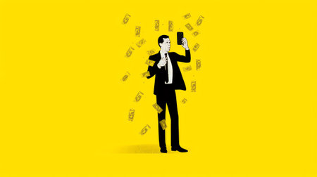 Generative AI Pop Art Businessman Loosing his Last Money. Bankruptcy Concept. Vector illustrationの素材