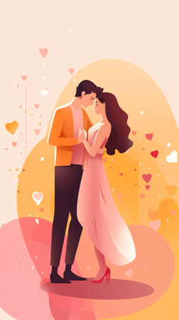 Generative AI Happy Wedding Dancing Ceremony Landing Page. Cheerful Married Couple Celebrate Holiday Event. Newlywed Dress-up Romance Engagement Website or Web Page. Flat Cartoon Vector Illustrationの素材