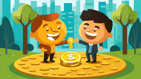 Generative AI People Using Money Cash Mobile App Page Onboard Screen Set. Tiny Men and Women Characters Paying with Golden Coins and Currency Bills Concept for Website or Web Page. Cartoon Flat Vector Illustrationの素材