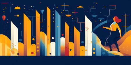 Generative AI Successful Businesswoman. Business Lady and Arrow Graph. Pop Art. Vector illustrationの素材