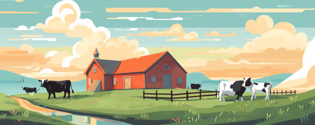 Generative AI Set of Farmer Everyday Routine. People Doing Farming Job. Feeding Animals, Milking Cow, Shearing Sheep, Raking Hay. Male and Female Characters Working with Cattle. Cartoon Flat Vector Illustrationの素材