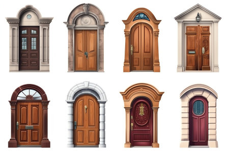 Generative AI Set of Vintage Doors. Vector illustration in flat styleの素材