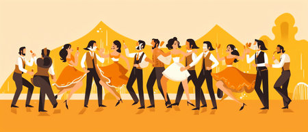 Generative AI Brazil Carnival Party Character Dance Samba Set. Man Woman Dancer at Brazilian Ethnic Festival Isolated on White Background. Exotic Costume People Collection Flat Cartoon Vector Illustrationの素材