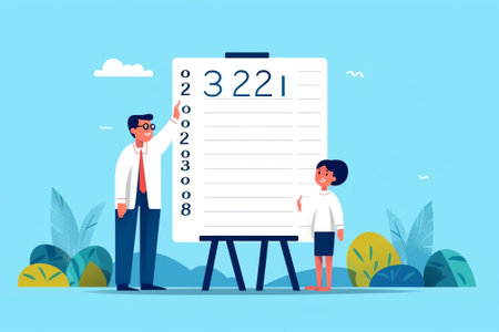 Generative AI Woman Ophthalmologist Examining Patient Using a Snellen Chart. Vector illustrationの素材