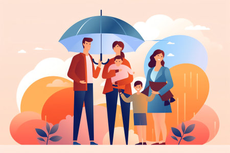 Generative AI Drenched Passerby People Walking Against Wind and Rain, Woman with Umbrella, Man Covering Head from Cold Water Pouring From Sky, Wet Rainy Autumn or Spring Weather. Cartoon Flat Vector Illustrationの素材