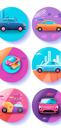 Generative AI Set of Stickers Bumper Car Attraction in Amusement Park. Children at Fun Fair Entertainment Riding Colorful Dodgem Carts. Kids Characters Recreation Activity. Cartoon People Vector Illustrationの素材