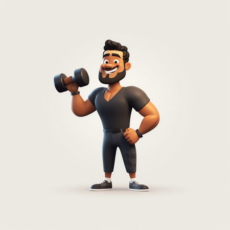 Generative AI Sportsman Powerlifter with Dumbbells. Male Character in Sportswear Workout with Weight. Bodybuilding Exercises, Sport Activity, Healthy Lifestyle and Diet Eating. Cartoon People Vector Illustrationの素材