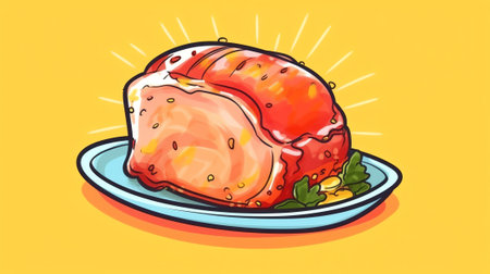 Generative AI Salami, Pepperoni Smoked Sausage, Beef Meat and Ham Farm or Butcher Store Production. Bacon or Boiled Sausage Delicatessen Meals. Design Elements for Market Advert. Cartoon Vector Illustration, Setの素材