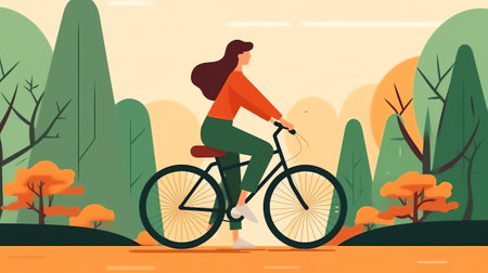 Generative AI Physical Male and Female Riding Bicycle Landing Page. Healthy Lifestyle Outdoor Concept. Active People Character in Park Website or Web Page. Summer Activities Flat Cartoon Vector Illustrationの素材