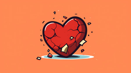 Generative AI Heartbroken Couple Parting, Divorce. Sad Young Man and Woman Trying to Put Together Parts of Broken Heart. End of Unhappy Relations and Love, Despair Loneliness. Cartoon Flat Vector Illustrationの素材