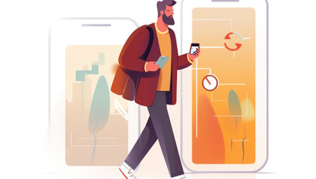 Generative AI Social Network Landing Page Template. Man Character Communicating Using Smartphone for Website or Web Page. Virtual Communication Concept. Vector illustrationの素材