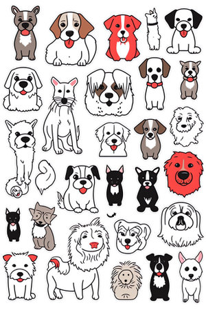 Generative AI Dogs Pets Doodle for Scrapbook, Stickers, Patches, Badges with Puppy. Vector illustrationの素材