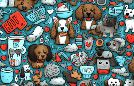 Generative AI Dogs Pets Doodle for Scrapbook, Stickers, Patches, Badges with Puppy. Vector illustrationの素材