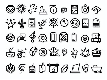 Generative AI Electronics Technology Line Art Thin Vector Icons Set with Computer and Gadgetsの素材