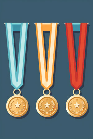 Generative AI Sports Success Trophy Winner Stickers Set with Medals, Podium and Awards. Vector illustrationの素材