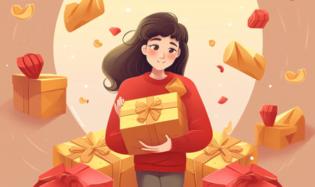 Generative AI Gift Card Landing Page Template. Customers Care and Loyalty Program. Tiny Man Buyer Character Stand at Huge Certificate Giving Gift Box to Woman. Consumerism Special Offer. Cartoon Vector Illustrationの素材