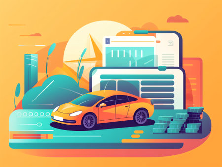 Generative AI Petrol Economy, Eco Transport Mobile App Page Onboard Screen Template. Tiny People Characters Save Money, Refueling Car. Woman Riding Bike, Man Look on Automobile Concept. Cartoon Vector Illustrationの素材