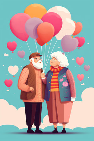 Generative AI Senior Married Couple Sparetime with Dancing, Elderly People Active Lifestyle, Old Man and Woman in Loving or Friendly Relations Spend Time Together, Extreme Leisure. Cartoon Flat Vector Illustrationの素材