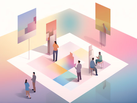 Generative AI Isometric Art Concept. Class with Students Painter. People Learning to Draw. Vector flat 3d illustrationの素材