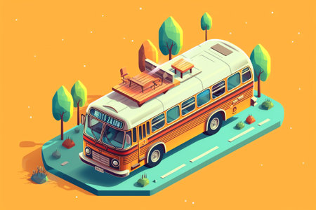 Generative AI Isometric City Bus Station with Buses, Parking Area, Restaurant and Park. Vector illustrationの素材