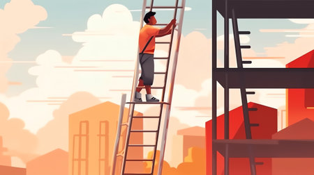 Generative AI Roof Construction Workers Characters Conduct Roofing Works, Repair Home, Build Structure, Fixing Rooftop Tile House with Labor Equipment, Roofer Men with Work Tools. Cartoon People Vector Illustrationの素材