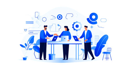 Generative AI Handshake Business Agreement. Flat People Characters Signing Contract. Successful Partnership, Cooperation Concept. Vector illustrationの素材