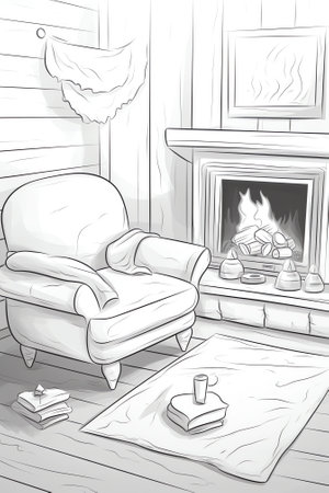 Generative AI Home Interiors Set. Children Bedroom Interior. Living Room with Fireplace. Vector illustrationの素材