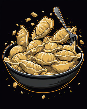Generative AI Georgian Food Hand Drawn. Georgia Traditional Cuisine with Dumpling and Khinkali. Vector illustrationの素材