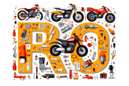 Generative AI Isometric Motorcycle Set with Motocross and Biker Bike. Vector flat 3d illustrationの素材