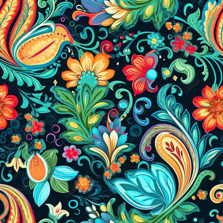 Generative AI INDIAN PAISLEY FLORAL SEAMLESS PATTERNの素材