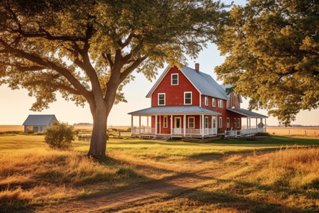 Countryside view of old farm house in rural Texas, USA.の素材