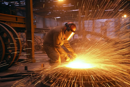 Generative AI Before welding, workers grind or cut metal with a cutter in the manufacturing industry.の素材
