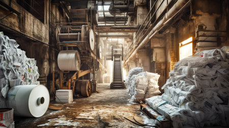 Generative AI Paper production machine in wastepaper recycling factory. Paper and pulp mill.の素材
