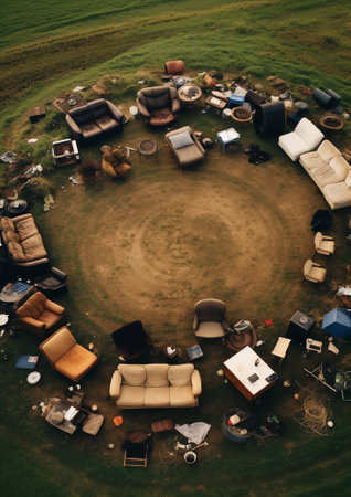 Generative AI Aerial View of a Manufactured, Mobile, Prefab Home Being Removed from a Lot in a Parkの素材