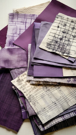 Generative AI Scraps of cut fabric. Close-up of fabric partsの素材