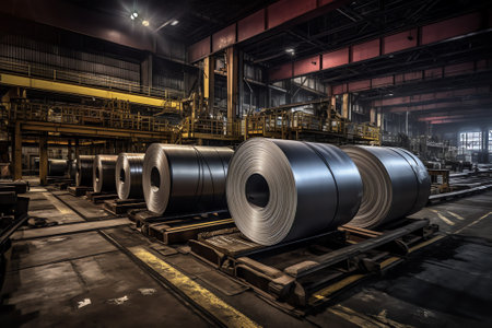 Generative AI Billets of aluminium in the factory. The HallâHeroult process produces aluminium with a purity of above 99%. Further purification can be done by the Hoopes process.の素材