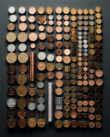 Generative AI Coins manufactured and packed in money mint machine, steel galvanized with copperの素材