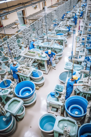 Generative AI Production of a wind generator in the factory floor. The picture was taken in Russia, in the Orenburg region, in the production room of an industrial enterpriseの素材