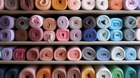 Generative AI Cotton yarns or threads on spool tube bobbins at cotton yarn factory.の素材