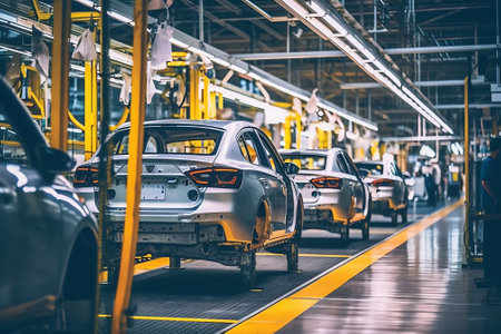 Generative AI Frames being transported on the automobile manufacturing production lineの素材