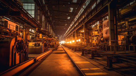 Generative AI glowing steel tube during production in a modern rolling mill in the industryの素材