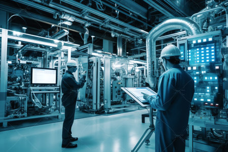 Smart factory production line. Industry and engineering concept. Smart factory interiorの素材